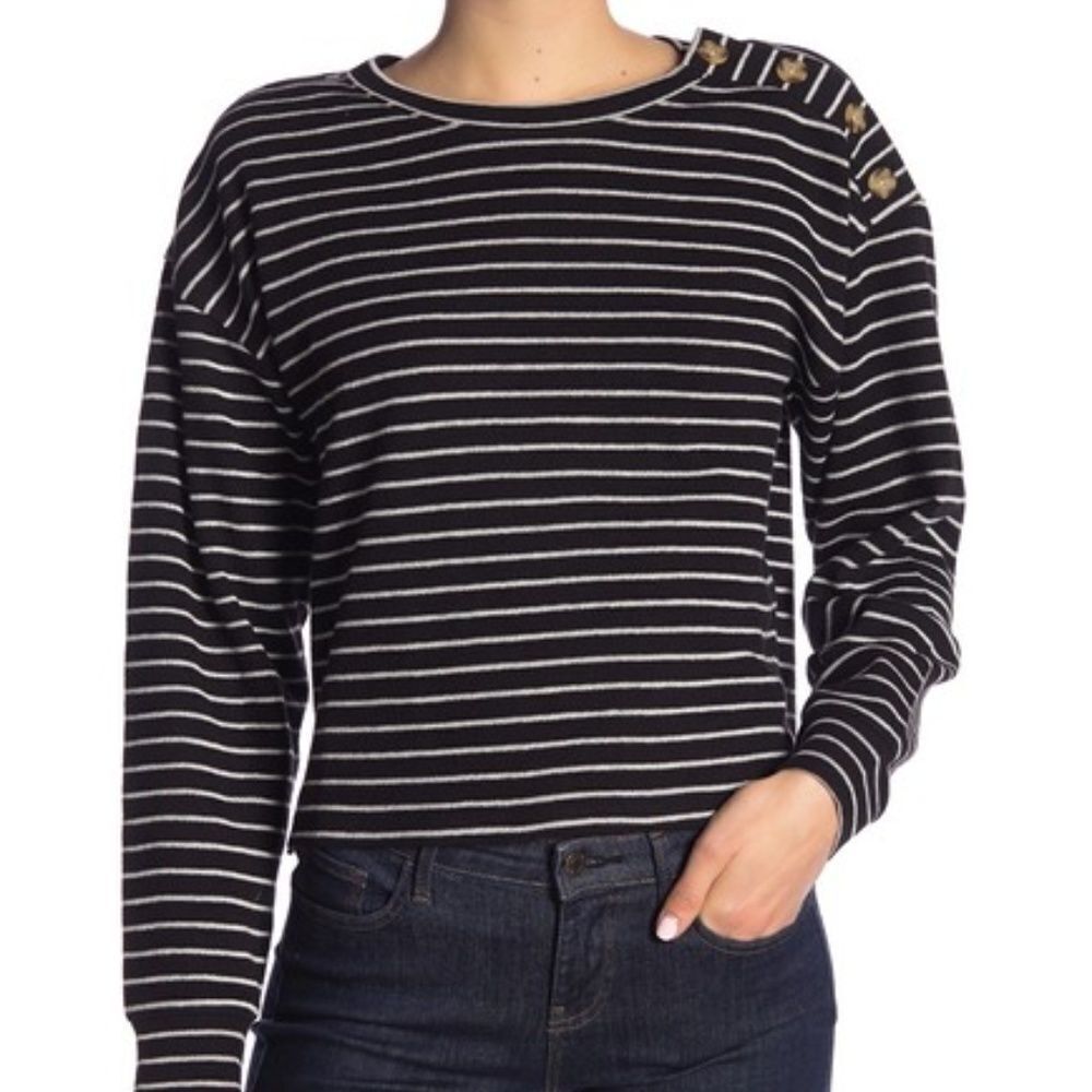 Abound Striped Shoulder Button Top Size Small Blac